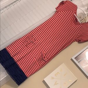 Pink and navy striped dress